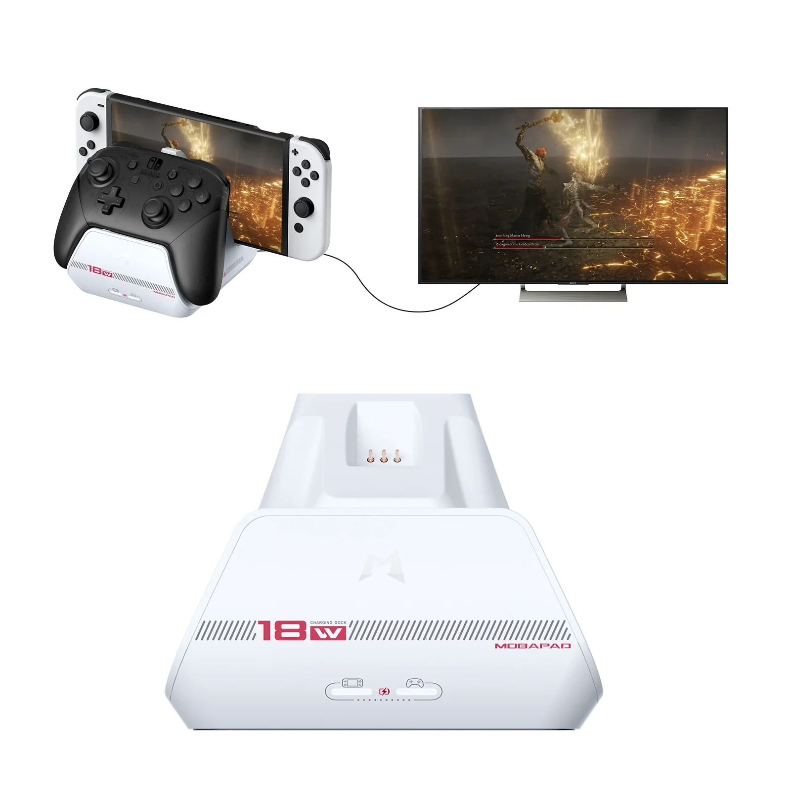 Nintendo Switch Dock Charging for Nintendo Switch Pro Controllers TV Mode 4K HDMI Output PD3.0 Effortless Wireless Charging Dock