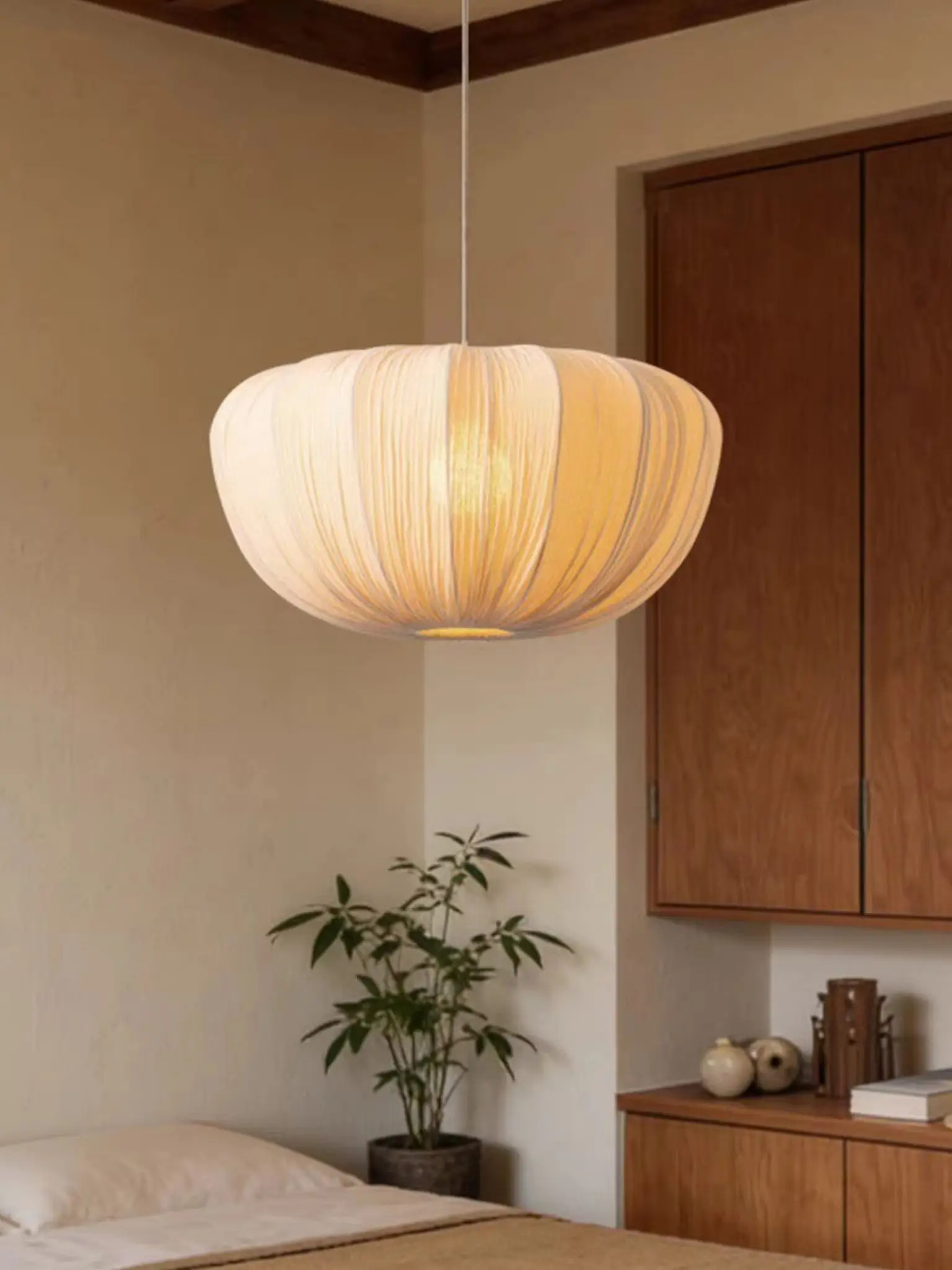 Lampa wisząca sufitowa z tkaniny w stylu Wabi Sabi do salonu, jadalni, loftu, żyrandol, oświetlenie sufitowe, dekoracja wnętrz, lampa wisząca — 2