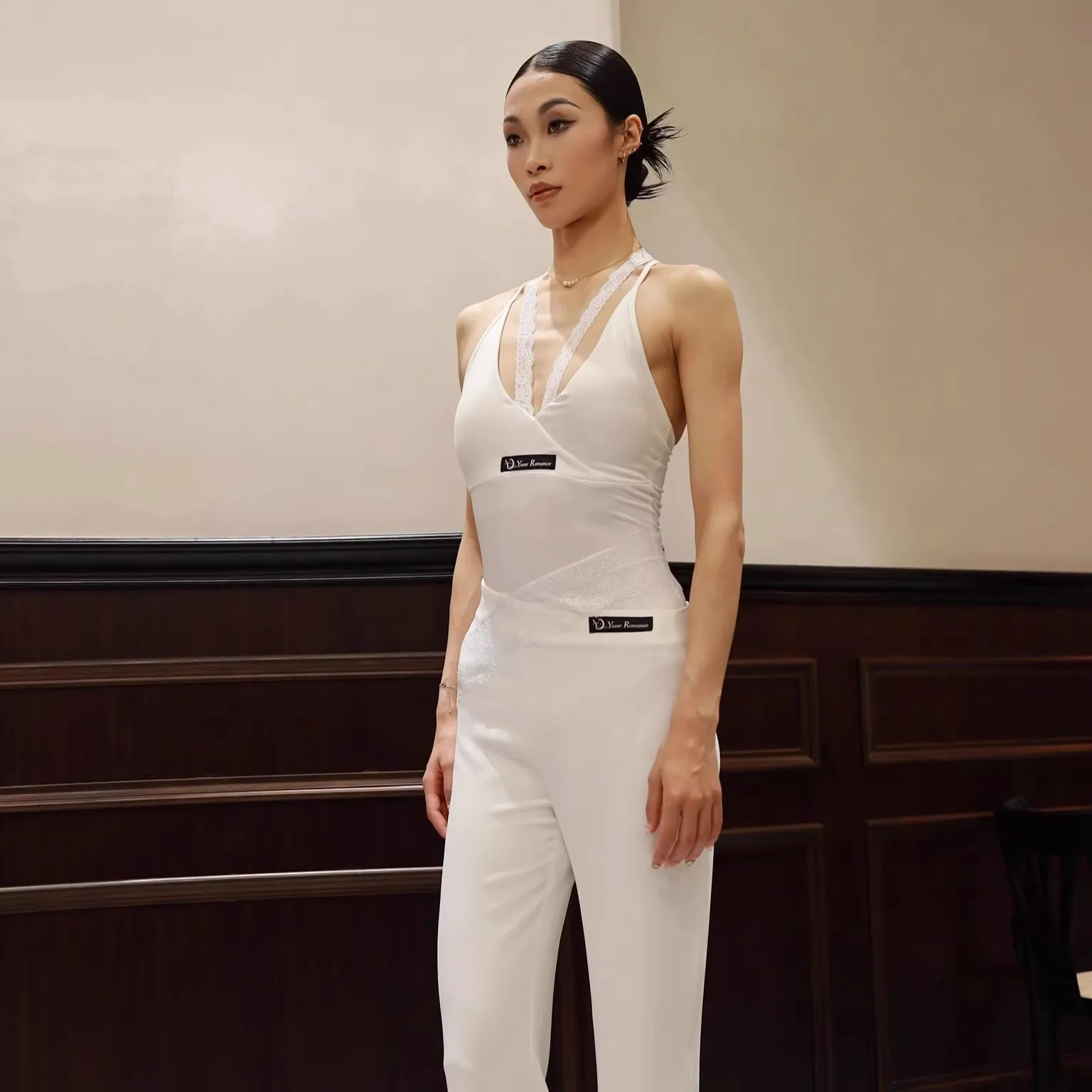 여성 성인 라틴 댄스 국가 표준 의상 연습복 라틴 댄스 의상 캐미솔 탑 레이스 팬츠