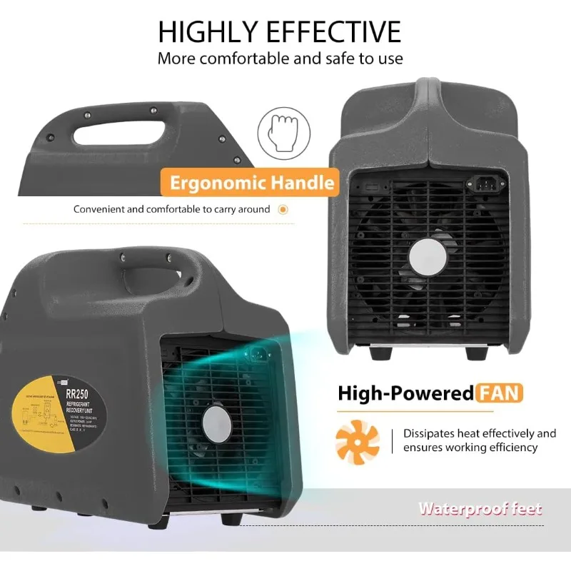 110-120V AC 60Hz Single Cylinder Portable Refrigerant Recovery Machine, Grey