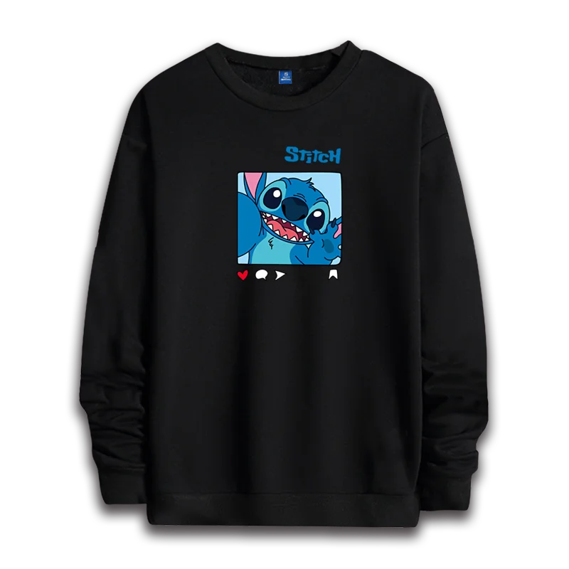 Stitch Angel Cartoon Pattern Sweatshirt Disney Casual Fashion Round Neck Sweatshirt Pullover Winter Clothes Women