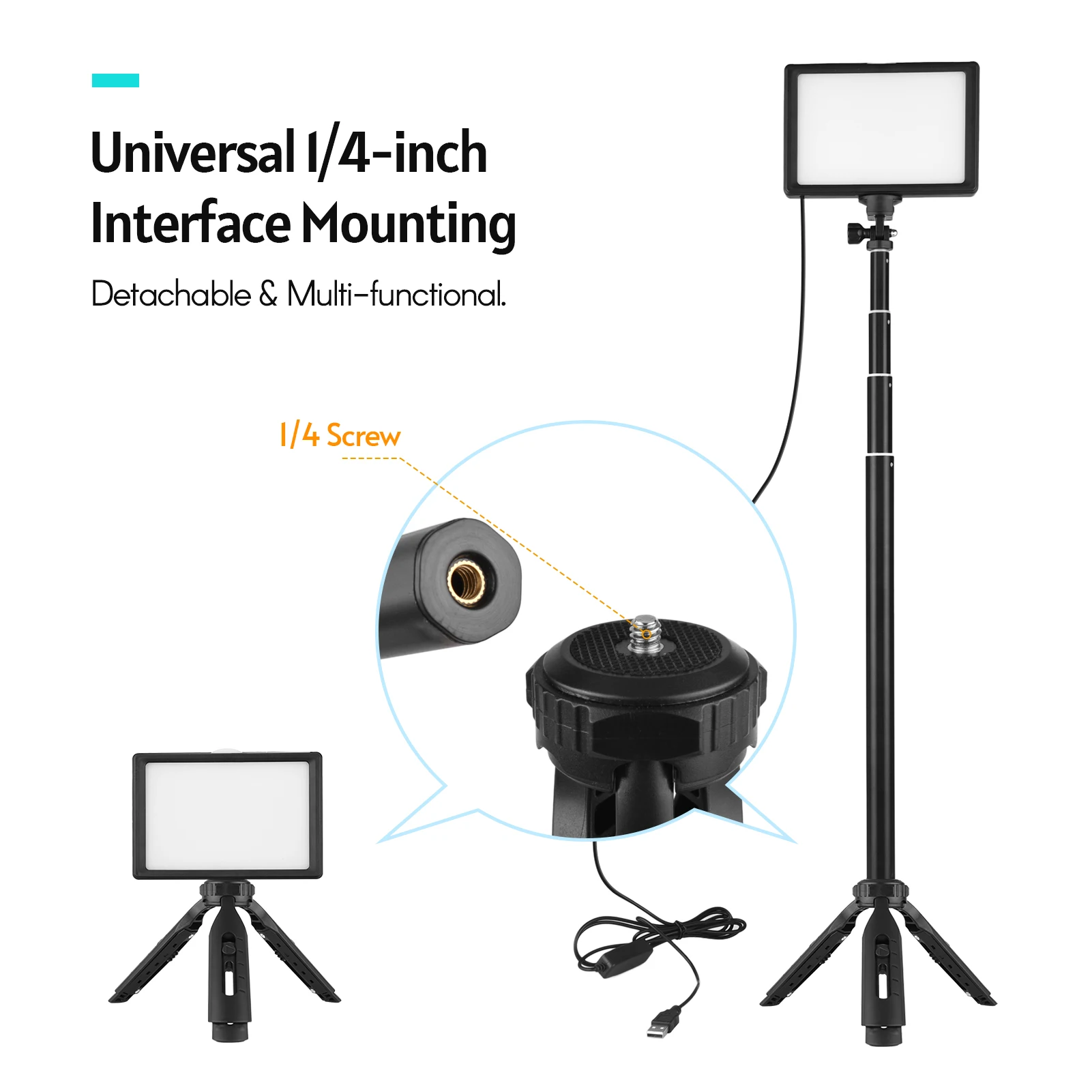 LED Video Light Kit Photography Lighting 3200K-5600K With Extendable 148cm Tripod Stand For Vlogging Live Streaming USB Tripos