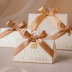 Boîte à Bonbons en Forme de Triangle avec Nministériels d en Or Champagne, Cadeau Portable, Souhait Doux, Décor de ixde Mariage, Réception-Cadeau pour Patients, 5 Pièces