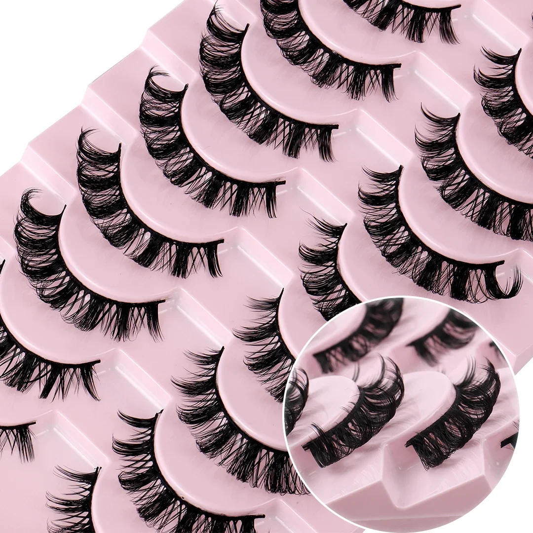 10 par Russian Strip Lashes D Curl Fake Lashes Natural Look Fluffy Volume Wispy Russian Lashes 3D Effect Fake Eyelashes