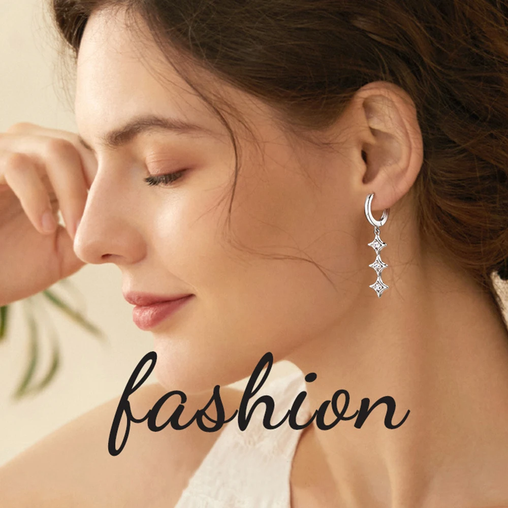 Sweetrain 18K Gold Plated Moissanite Drop Earrings 925 Sterling Silver Long Dangle Huggie Earrings for Women Trendy Jewelry 2024 image 6