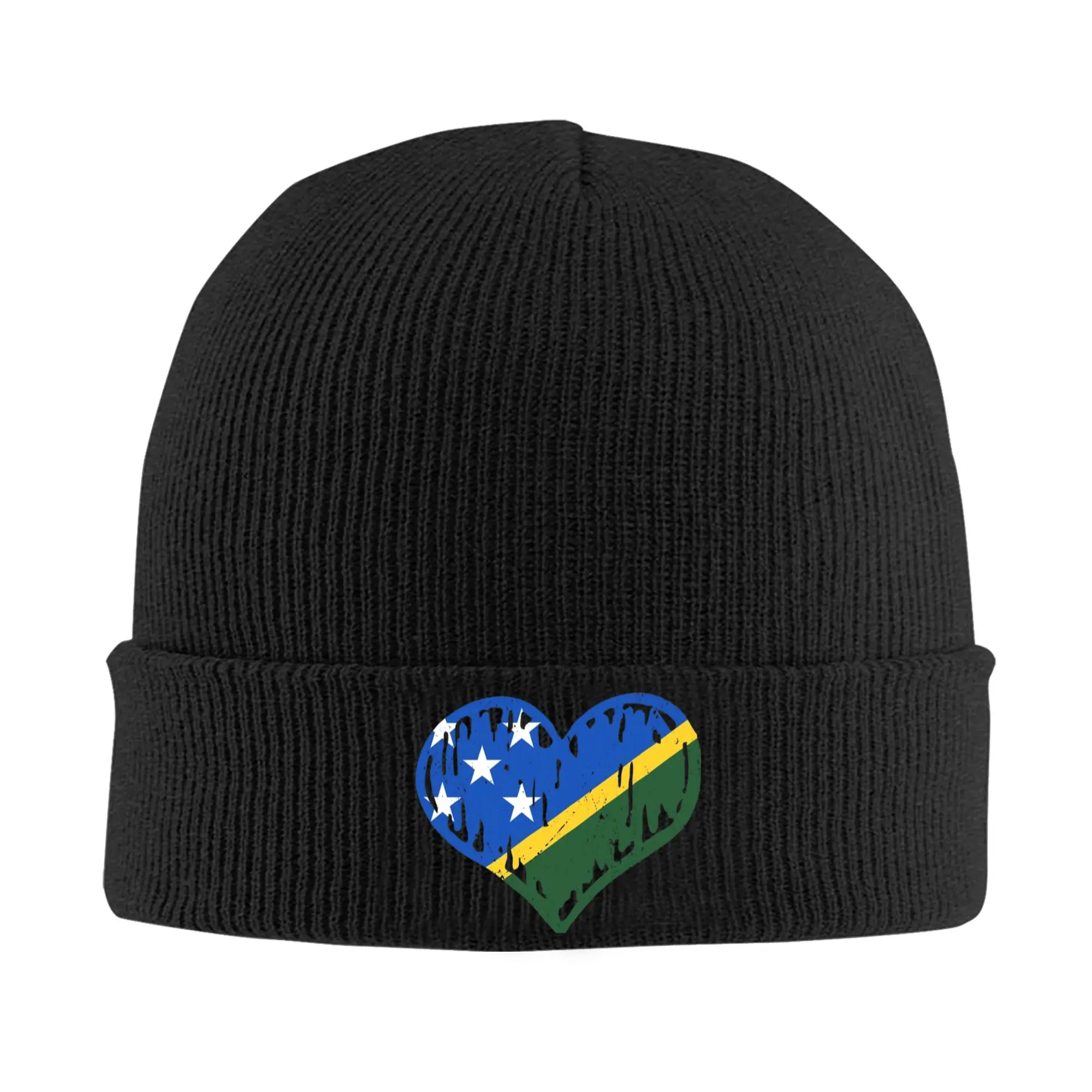 Solomon Islands Flag Heart Love Knitted Hat for Women Men Beanies Autumn Winter Hats Acrylic  Casual Caps