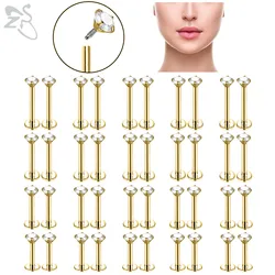 ZS 10 Pcs/lot Gold Color 16G Stainless Steel Labret Lip Piercing Set 3MM CZ Crystal Cartilage Tragus Helix Piercings 6/8/10/12MM