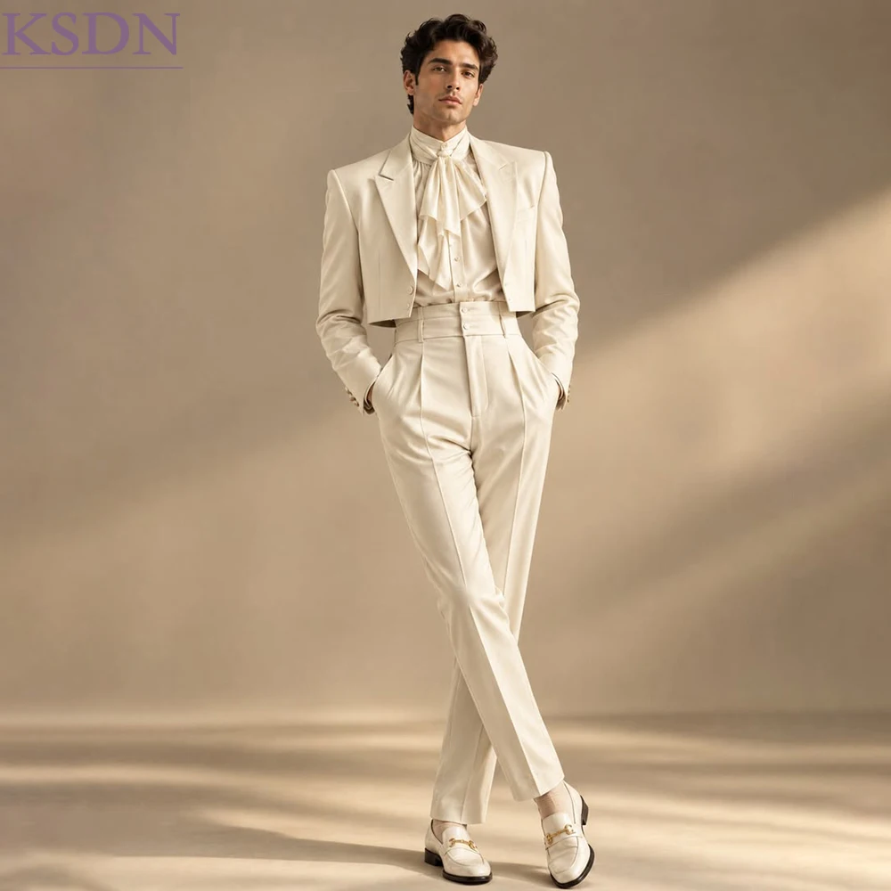 Designer Cropped Men's Suits Elegant One-Button Slim Fit 2 Piece Jacket Pants Fashion Wedding Party Banquet Tailor Fit Blazer