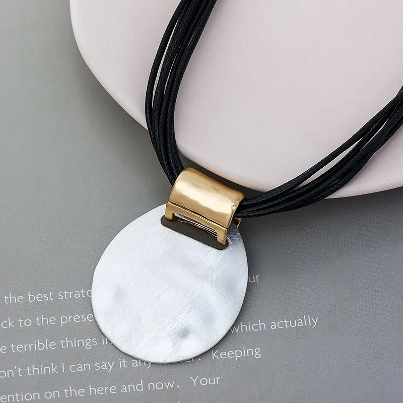 exclusive for popular classic fashion antique women's brushed alloy two-color popular geometric short neckla