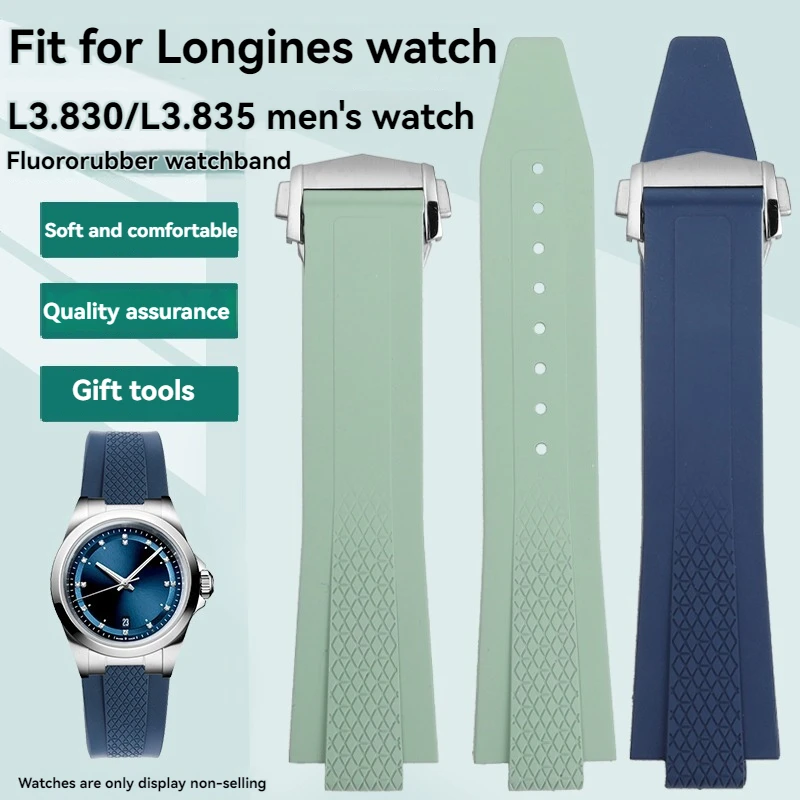 

Fluororubber Watchband for Longines CONQUEST Yuedong watch strap L3.830/835 series sports diving 41 42mm dial watch accessories