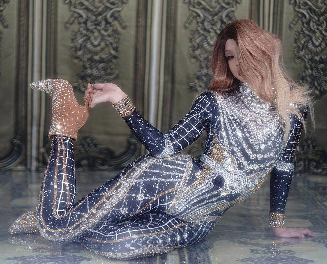 

Nvwangchagnku модные узкие комбинезоны с бриллиантами женские наряды для ночного клуба, выпускного вечера, певицы, танцовщицы, костюмы для выступлений, сценическая одежда