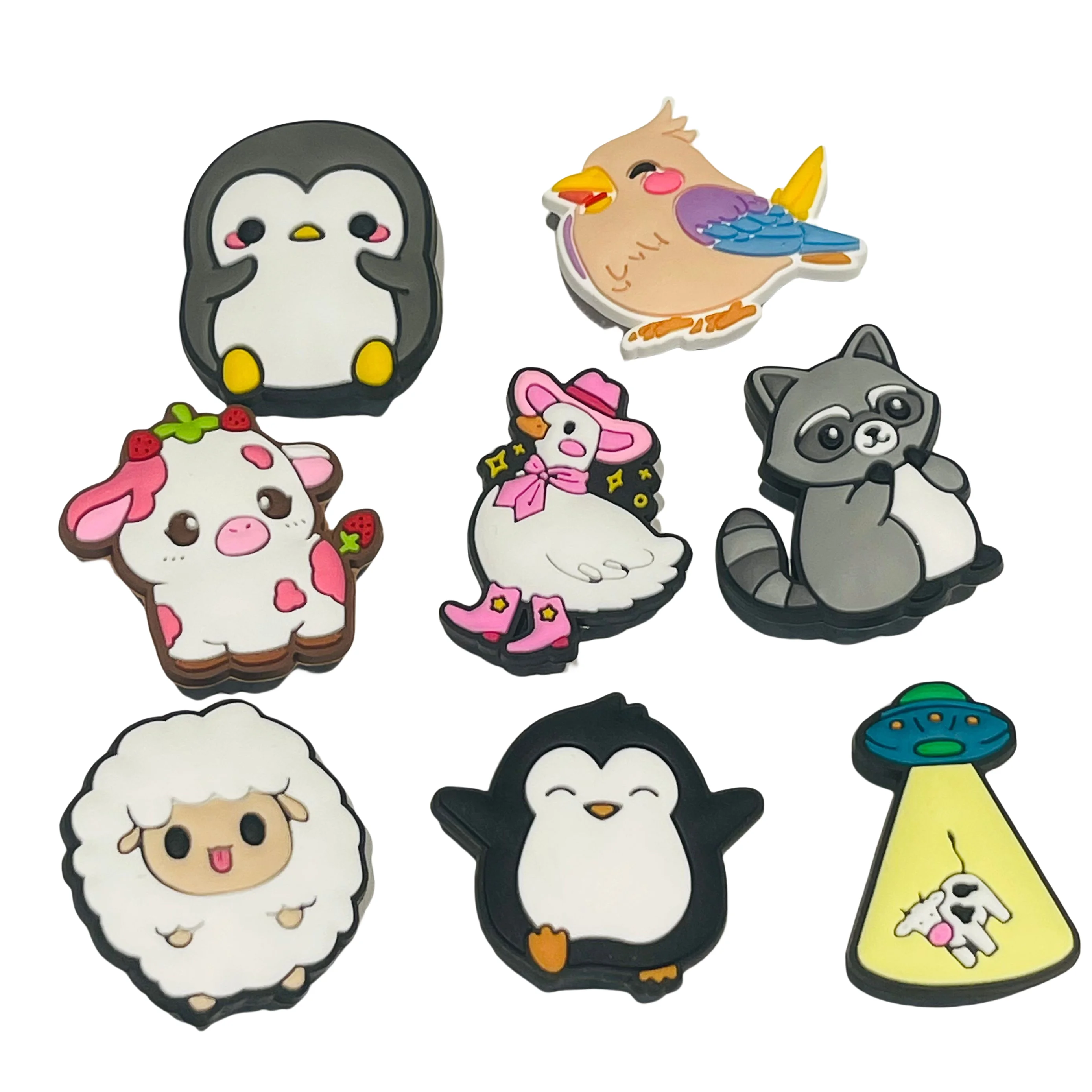 1-8PCS Cartoon Animal Penguin Bird Cow Raccoon Sheep PVC Shoe Charms Buckle Clog Sandals Garden Shoes Accessories Decoration