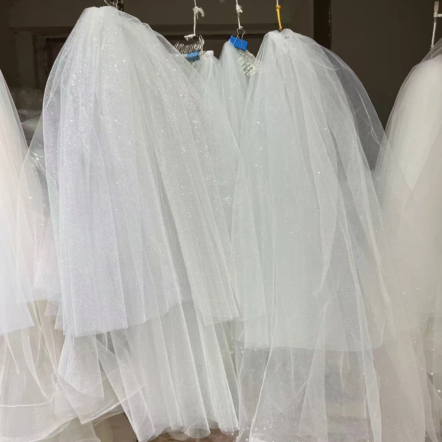 

Новое поступление, двухслойная фата из тюля с блестками, свадебные аксессуары для невесты, Velo de novia Boda mariage