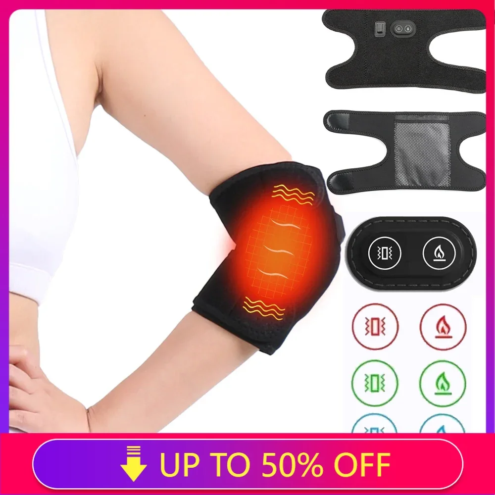 

USB Heating Warm Hot Elbow Pad Belt Wrap Brace Support Massager Arm Sleeve Vibration Therapy Arthritis Joint Injury Pain