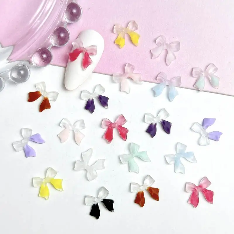 

Mixed Resin Transparent Solid Color Splicing Ribbon Bow Nail Charm Matte Glow In The Dark Bow Nail Art Decorations Manicure DIY