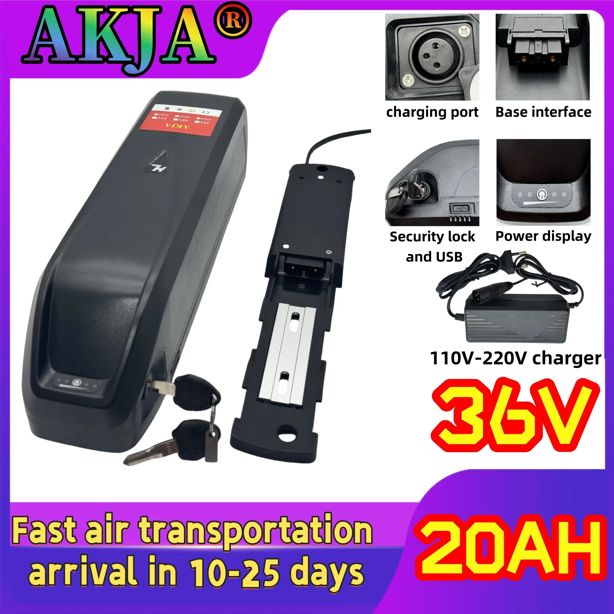 

Air fast transportation，New Full Capacity Power，18650 Hailong Battery，36V20AH Lithium Battery Pack，Suitable for 250-3000W