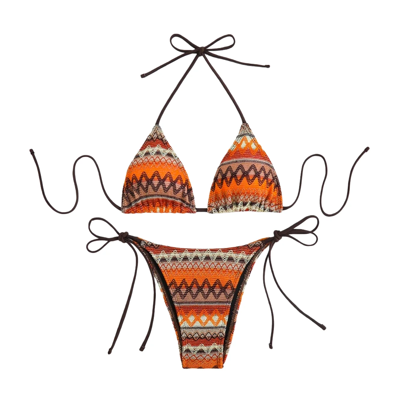 

2025 Women's Boho Bikini Set Ethnic Print Halter Tie High Cut Two Piece Sexy Swimsuit for Beach Vacation