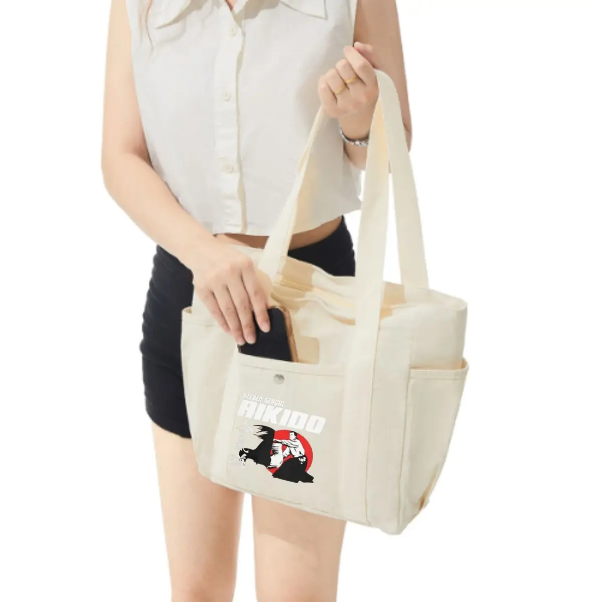 حقيبة ستيفن سيغال أيكيدو ذات تصميم فني كاجوال من القماش للنساء، حقيبة تخفيف العمل الأساسية العتيقة