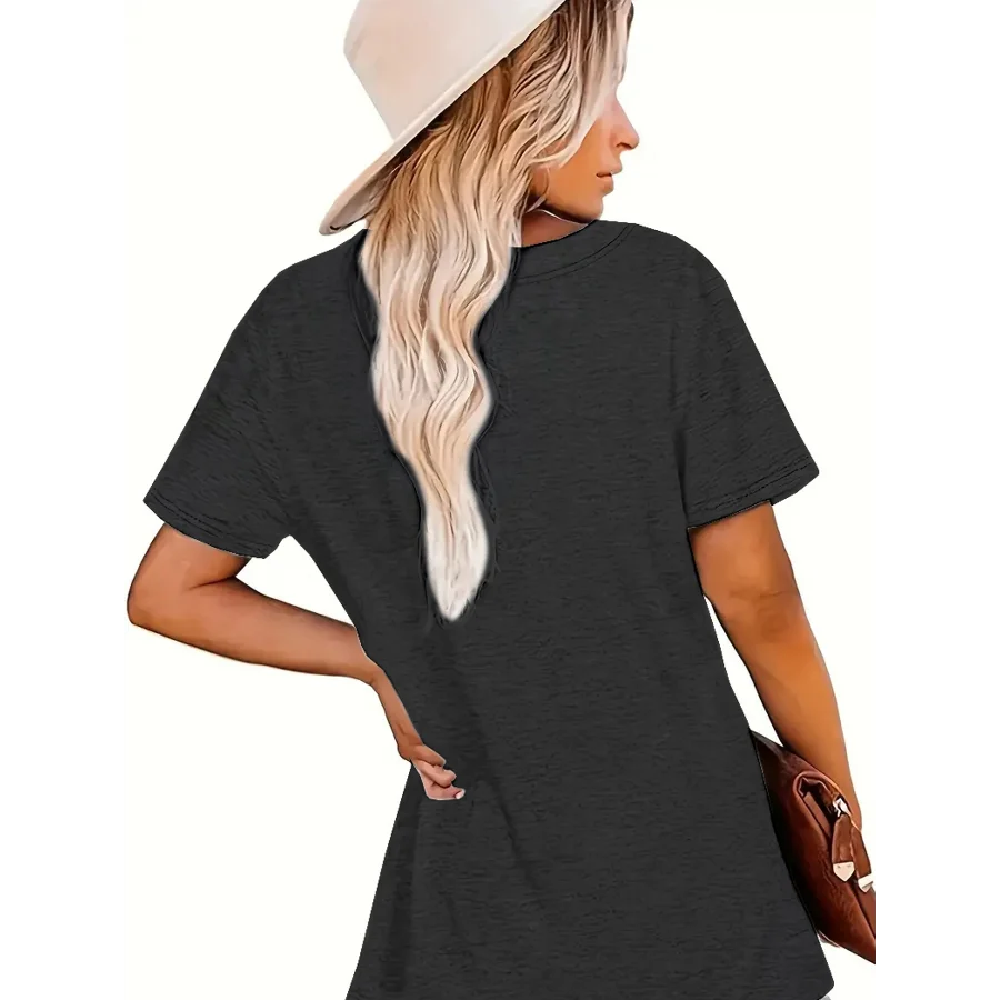 Damskie 1XL-5XL Plus Size Moda damska Casual T-shirt Top Damski Jednolity kolor Krótki rękaw Dekolt w kształcie litery V Wykwintne topy z nadrukiem