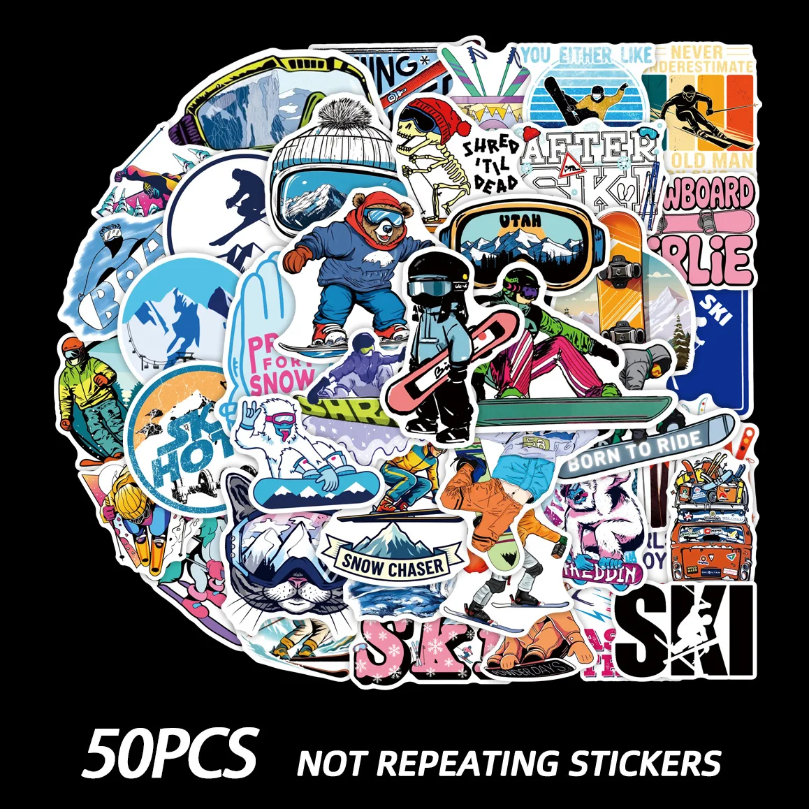 

50PCS Ski Stickers Outdoor Sports Cartoon Style Graffiti DIY Decoration Helmet Snowboard iPad Waterproof Sticker Kids Toy