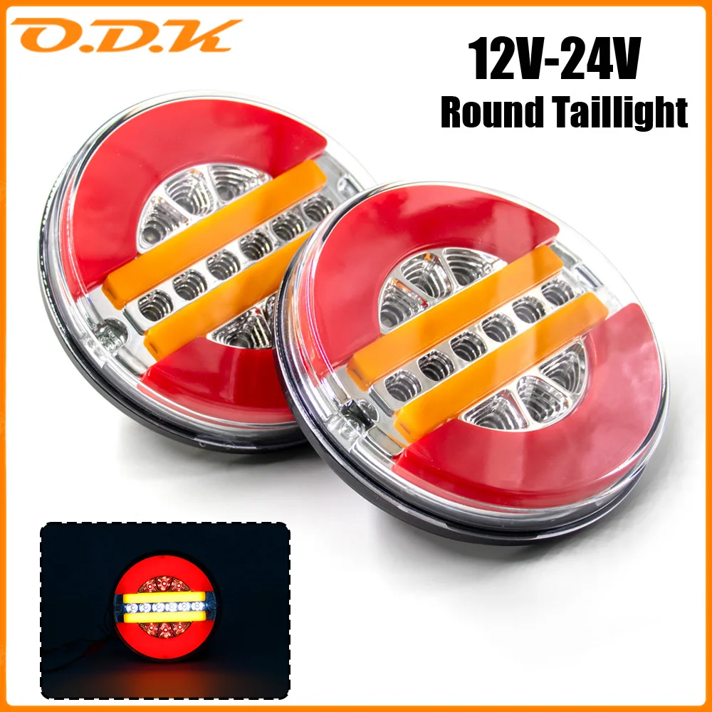2pcs 12V 24V Round LED Rear Taillight Brake lamp Reverse Light DRL Flow Turn Signal Lamp For Car Truck Bus Van Trailer Lorry RV