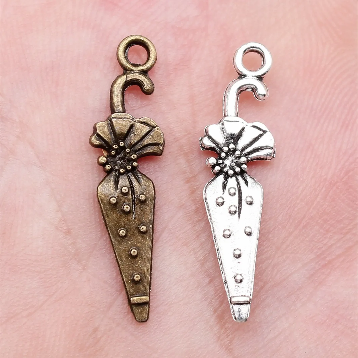 WYSIWYG 20pcs 7x26mm 2 Colors Antique Bronze Color Antique Silver Color Umbrella Charms For DIY Jewelry Making