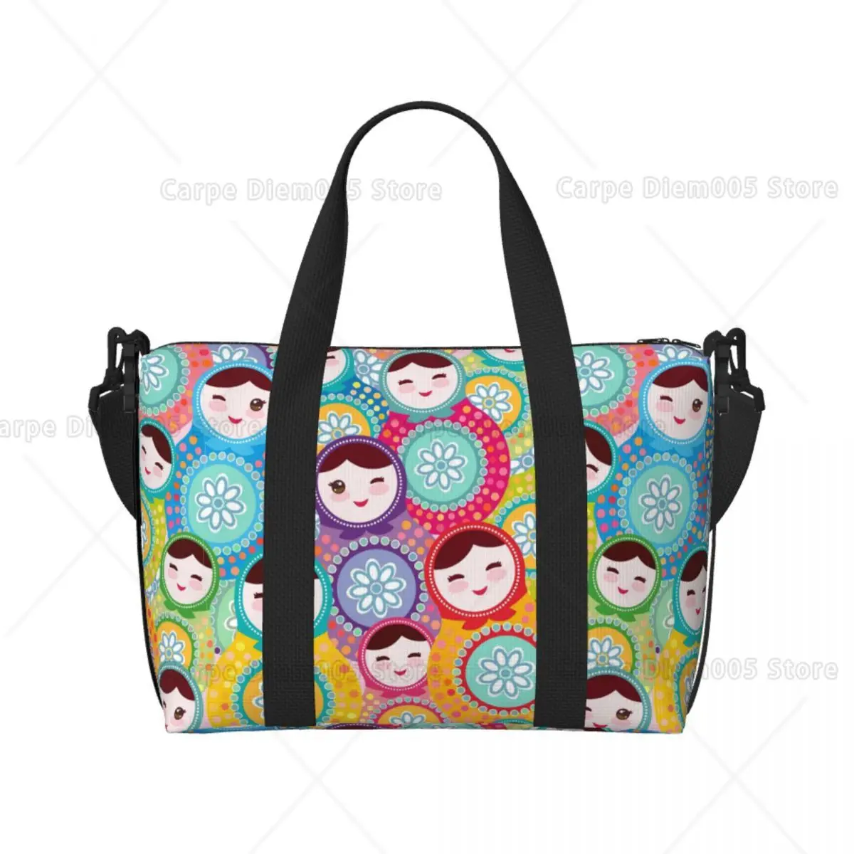 

Cute Russian Doll Print Beach Tote Bag Women Large Gym Carry on Luggage Travel Shopping Bags