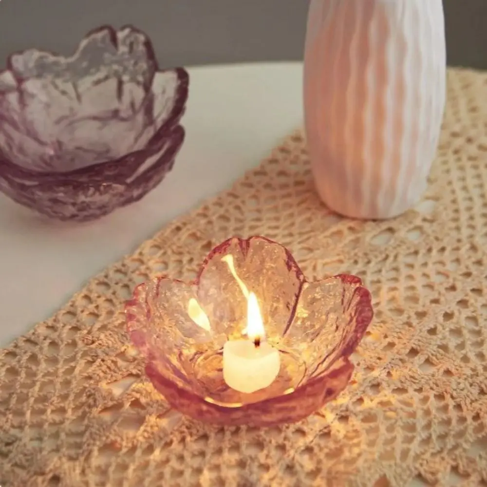 Creative Gold Inlay Glass Sakura Disc Nordic Style Small Sauce Bowl Japanese Flower Candle Holder Candle Container