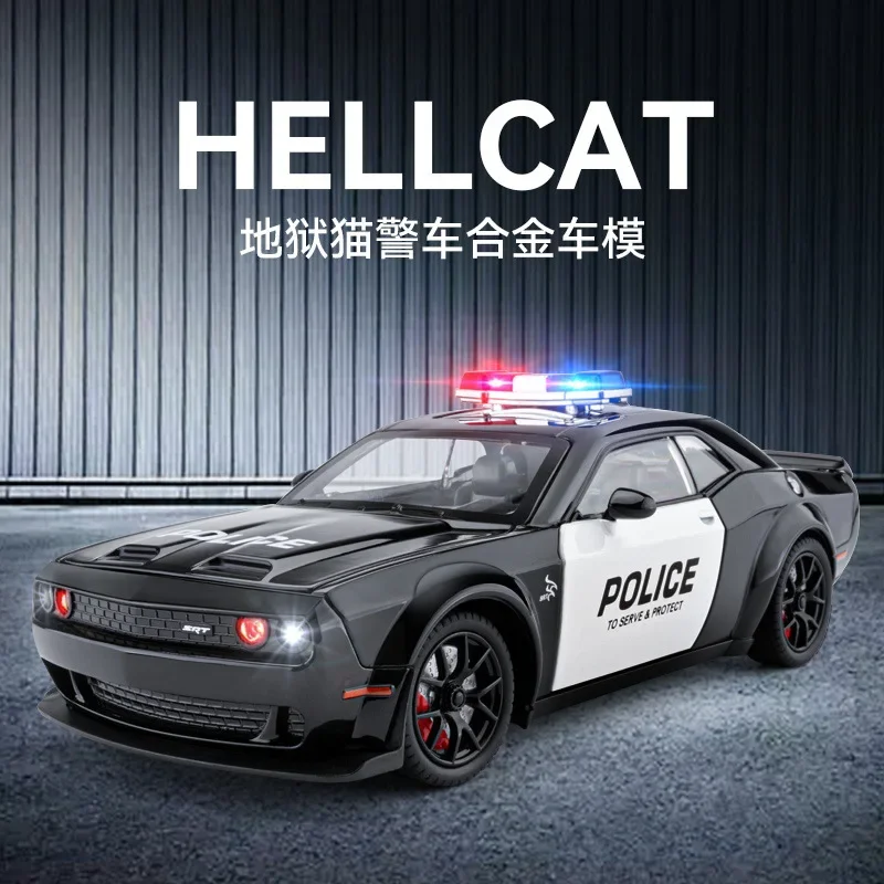 1:24 Dodge Challenger SRT Hellcat police car Alloy Muscle Car Diecasts Metal Sports Car Model Sound and Light Kids Toy Gift C416