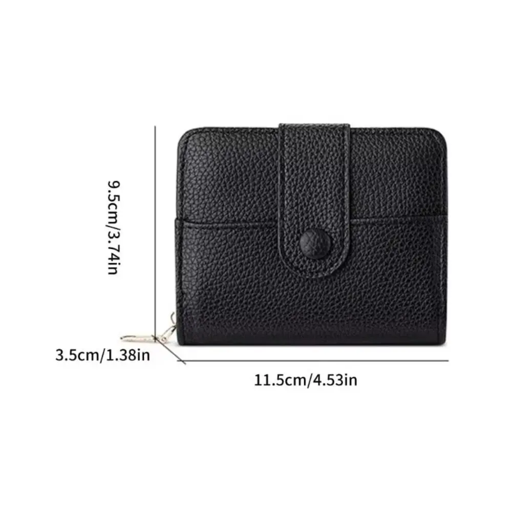 Fashion Elegant Women Short Wallet Pu Leather Zipper Business Purse Solid Color Lychee Pattern Bank/ID/Credit Card Holder Woman