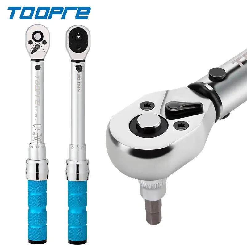 TOOPRE Bike Multitool Torque Wrench Set 1/4 2-24Nm Double Scale Allen Key Prime Steel Combination Repair Bike Maintenance Tool