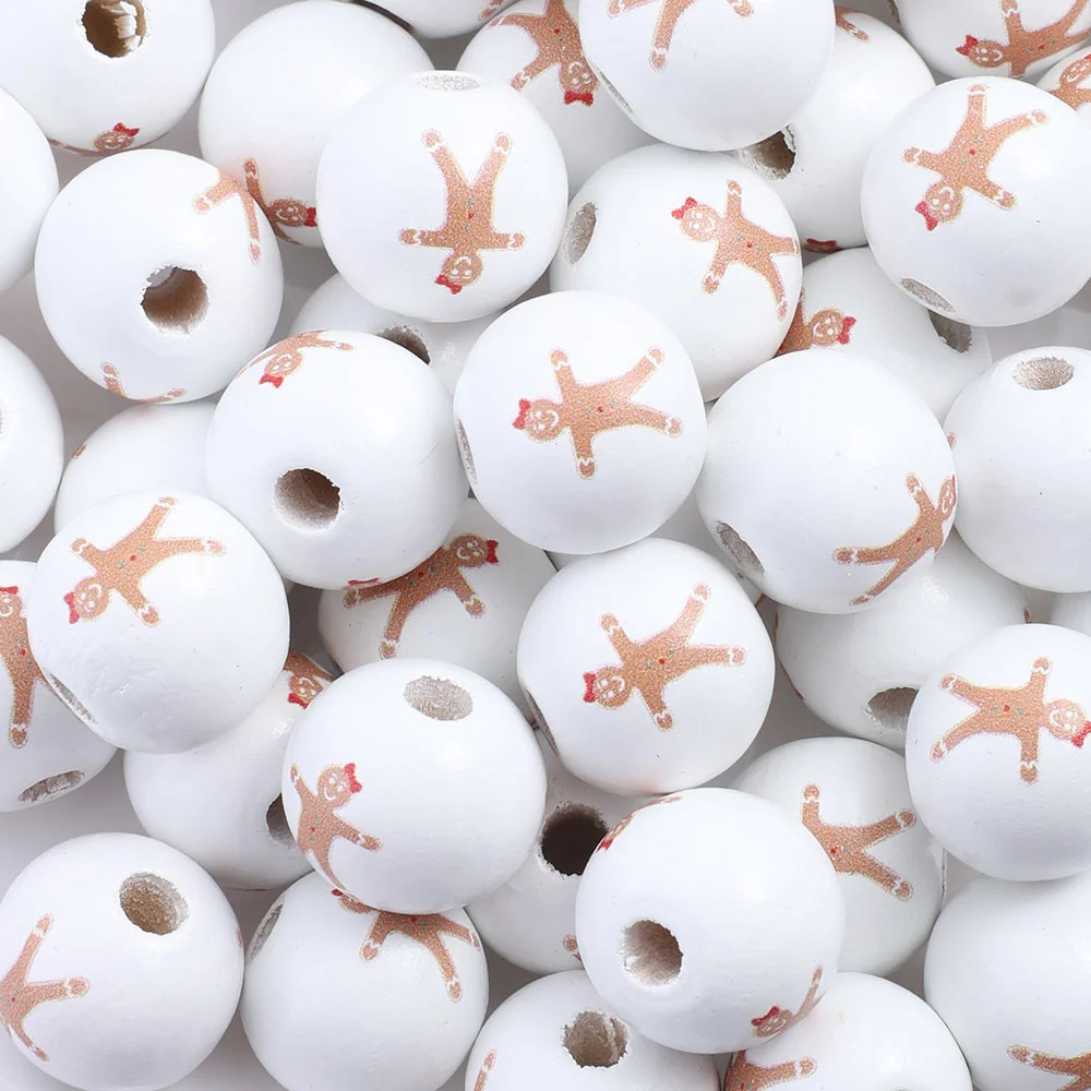 Assorted Printed Christmas Wooden Beads