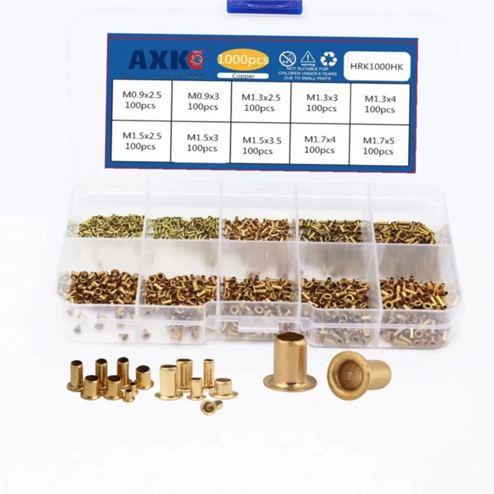 1000Pcs GB876 M0.9 M1.3 M1.5 M1.7 Mix Set Tubular Rivets Double-sided Circuit Board PCB Nails Copper Hollow Rivet Nuts Kit