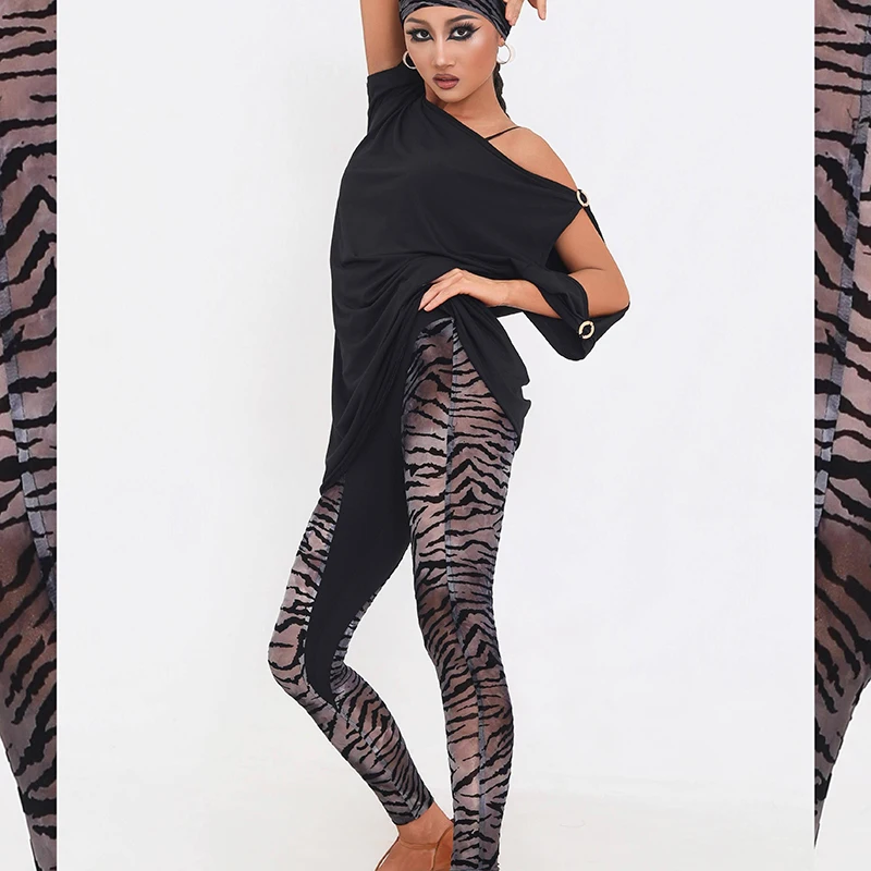 2025 nouveaux tenues de pratique de danse latine épaule inclinée bouton rond en métal sweat à capuche pantalons serrés ensembles vêtements de danse latine