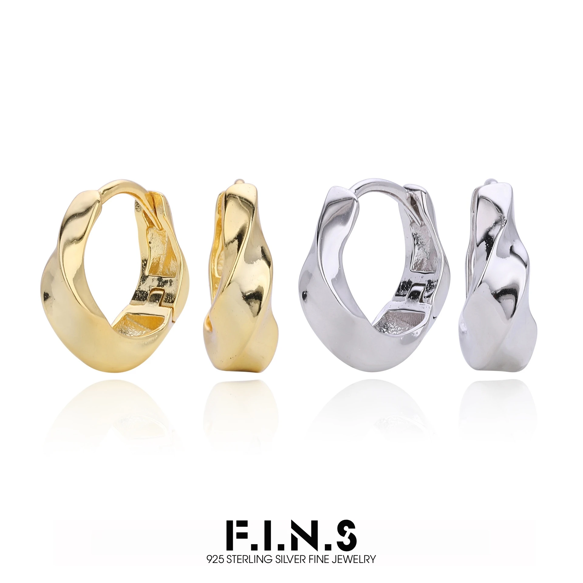 F.I.N.S Textured S925 Sterling Silver Earrings Irregular Twisted Round Small Hoop Earring Huggies Fine Jewelry Prevent Allergy