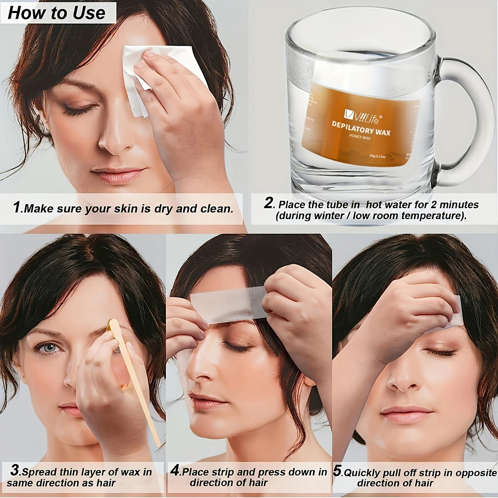 شمع Viilife الناعم لمجموعة تشكيل الحواجب الدقيقة لإزالة شعر الوجه يتضمن أعواد شمع ورقية بدون كهرباء شعر للسفر