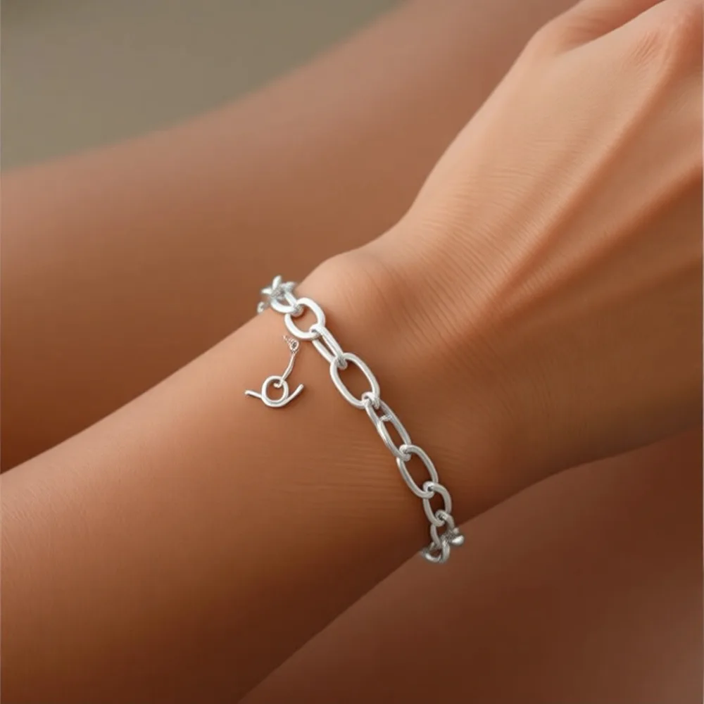 

Браслет-цепочка из стерлингового серебра для женщин, ручной работы, длина 6,5-8 дюймов