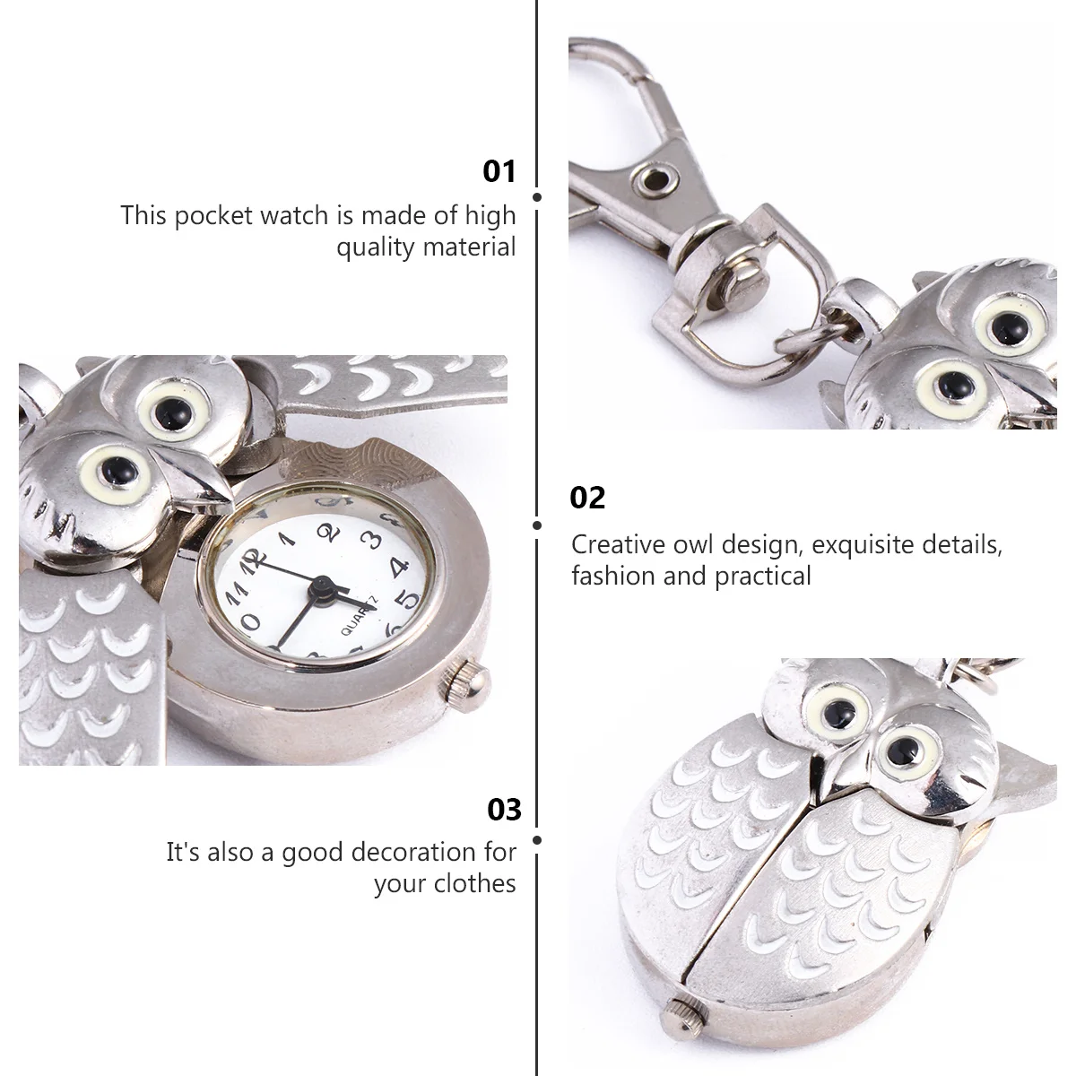 1 قطعة جيب الكرتون الرجعية البومة شكل الزخرفية ساعة الجيب الزخرفية ساعة الإكسسوارات هدية فكرة البومة مفتاح سلسلة #2