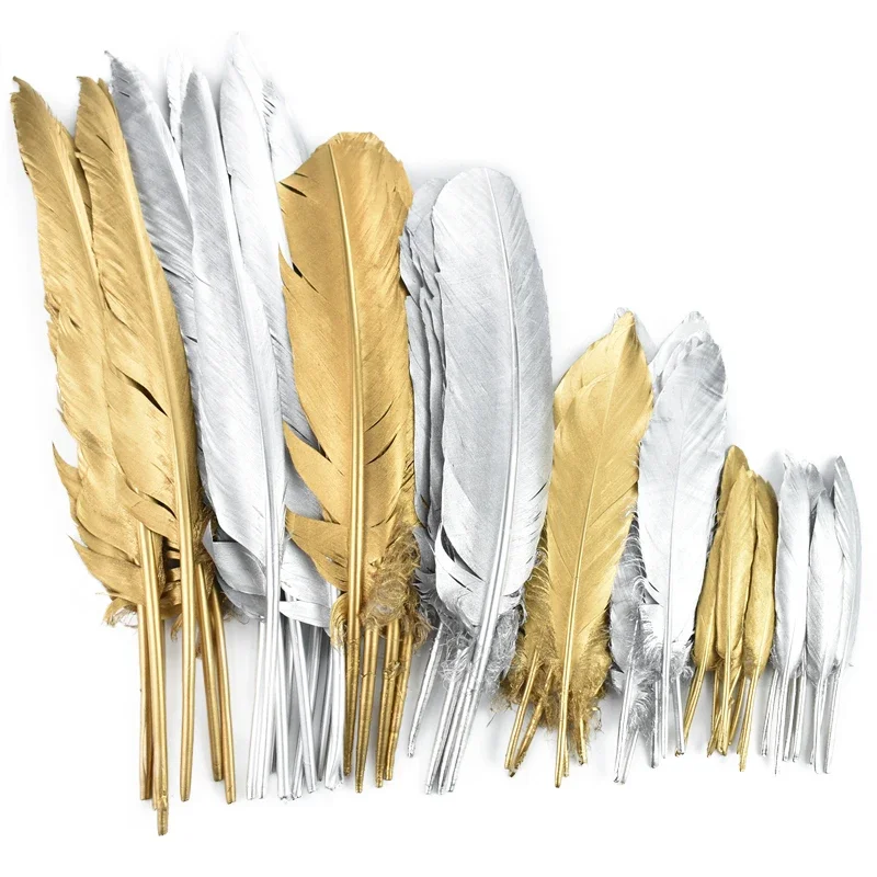 Gold Silver Goose Feathers Golden Duck Turkey Feather for Crafts Hats Decor Geese DIY Wedding Decoration Handicraft Accessories