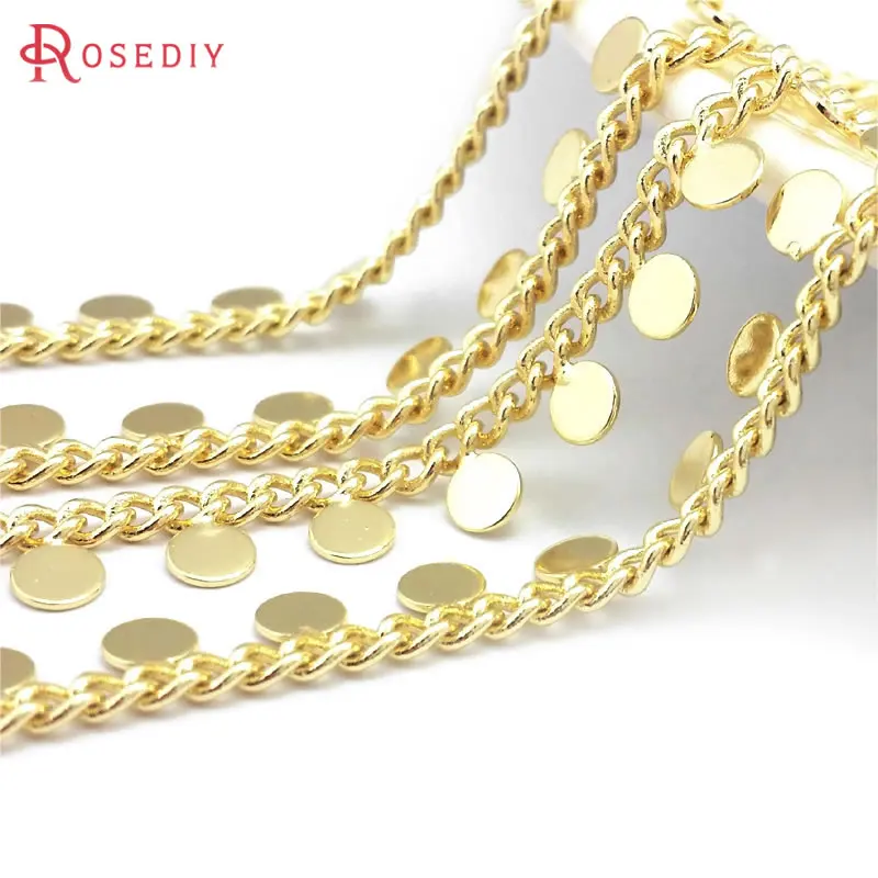 1 Meter 24K Gold Color Brass with Round Shape Special Necklace Bracelets Chains Jewelry Making Supplies Diy Findings