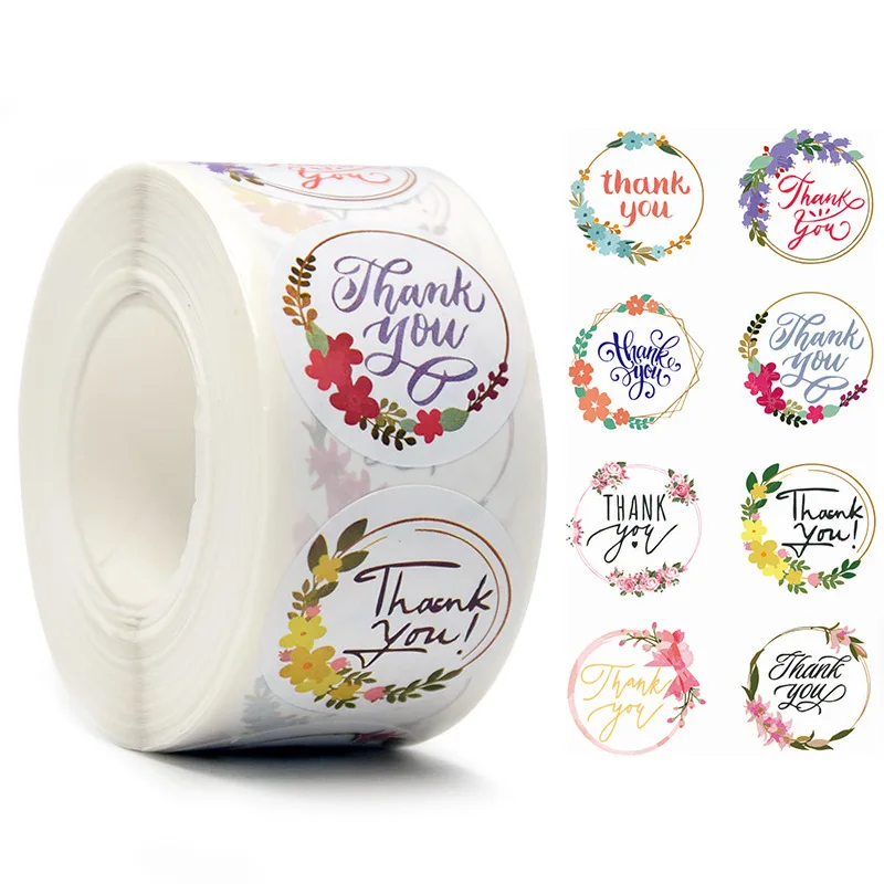 Thank You Stickers Roll |1 inch | 500 Labels for Small Business Stickers| 8 Designs