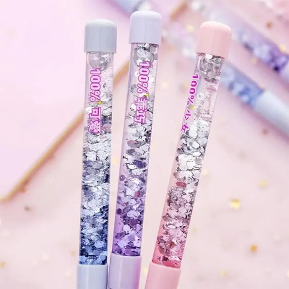 2 Pcs Cute 0.5mm Ballpoint Pen Luxury Drift Sand Glitter Crystal Multi Color Creative Kids Gift School Office Supplies Tool