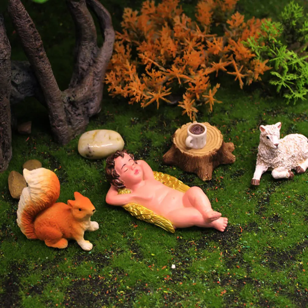 

5Pcs Micro Landscape Resin Stump Ornaments Mini Garden Decor Accessories Durable Resin Crafts Moss Succulents Realistic Animals