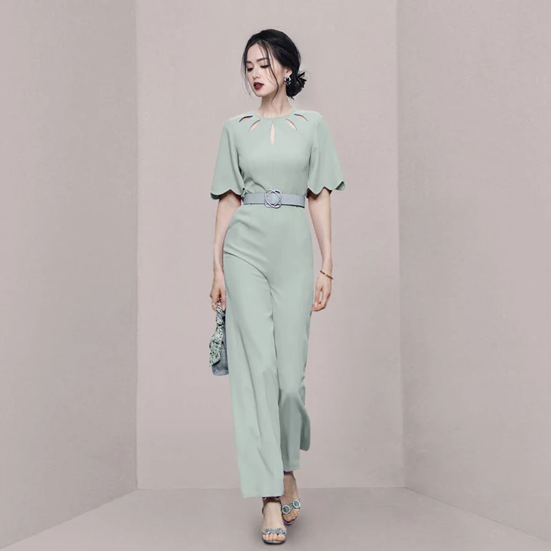 

een Wide Leg Jumpsuit Set Women's Design Hollow Petal ort Sve High-End Sensation Lady Sle Summer Clothes 2025 New