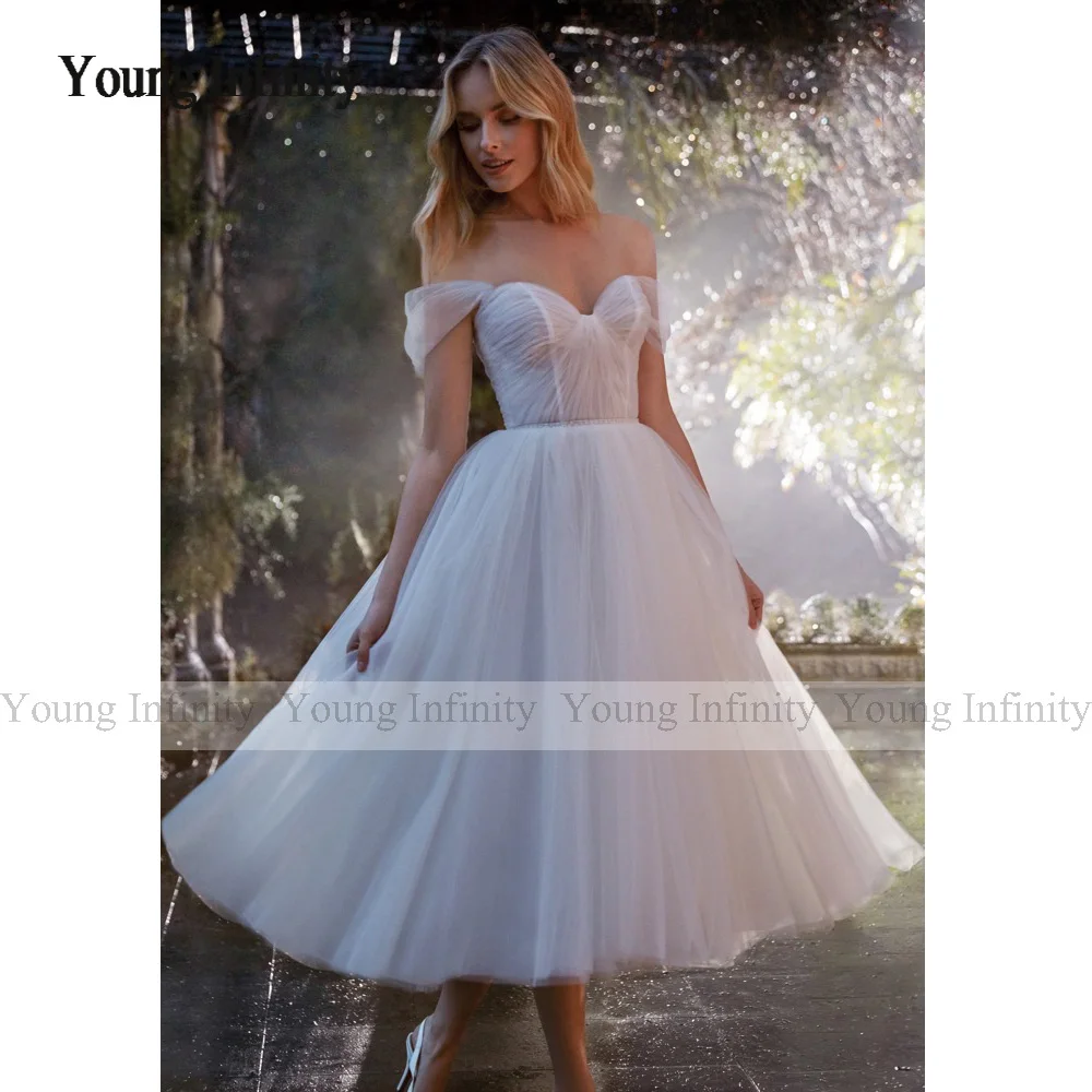 Lovely Mid-Calf Wedding Dress 2024 Sweetheart Off Shoulder Tulle Bridal Gown Bride Formal Party Wear Skirt Custom Made Woman