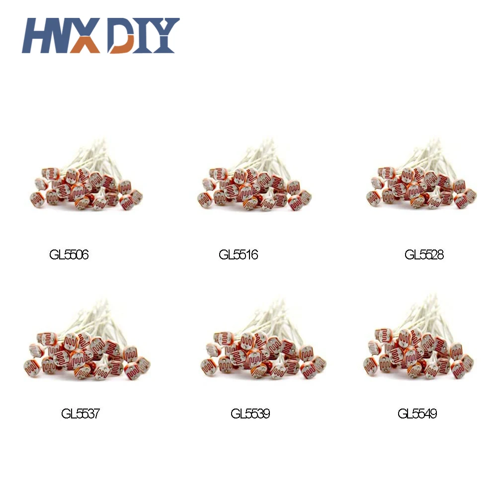 60pcs GL5506 GL5516 GL5528 GL5537GL5539 GL5549 PhotoResistor Kit Light Dependent Resistor LDR 5MM Photosensitive Resistance Set