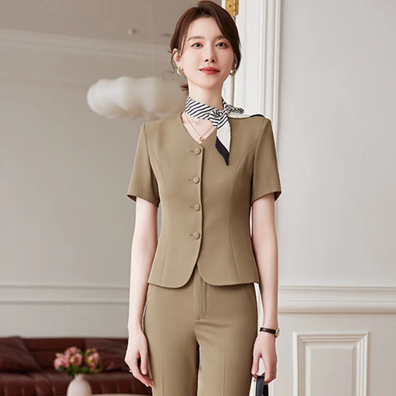 

Brown Suit Women's Summer Jewelry Shop Workwear Temperament Office Wear Formal Wear Beauty Salon Front Desk Labor Suit