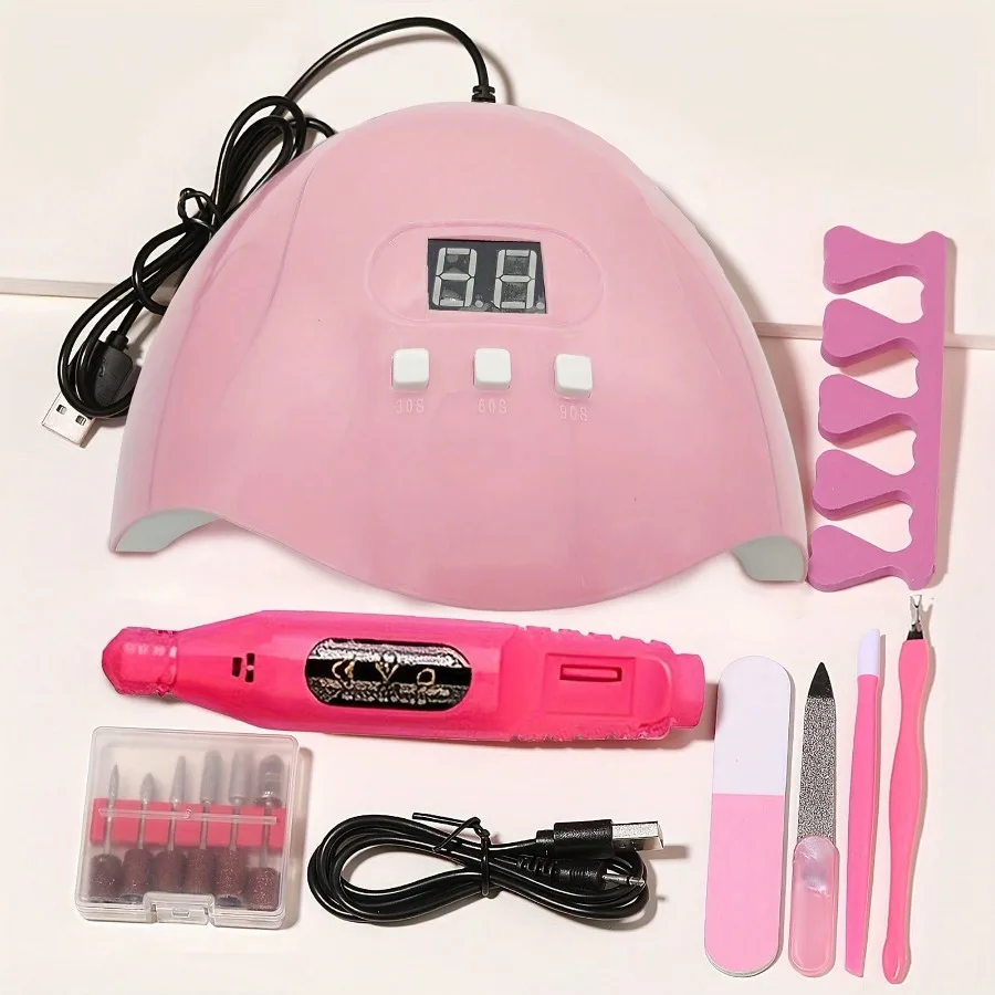 7 in 1 Nail Art Tool Kit with Lamp and Accessories