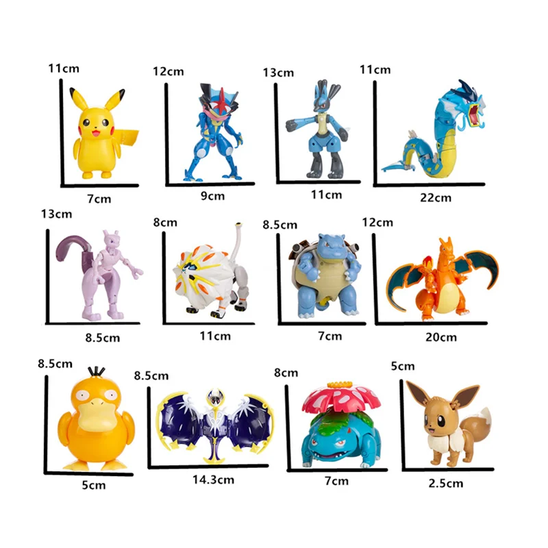 Pokemon Anime Figure Deformation Toy Pikachu Charizard Mewtwo Eevee Pocket Monster Pokeball Action Model Best Kids Birthday Gift