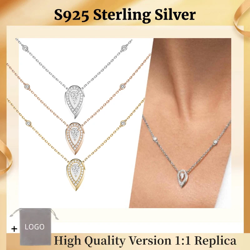 Official Website Water Droplet Shaped Diamond Necklaces S925 Sterling Silver Fiery Series High-end Wedding Jewellery Women